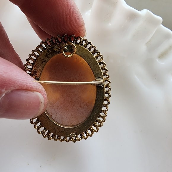 Reserved MIKEYSMIMI 1900s antique estate cameo brooch pendant hand carved shell - Picture 7 of 16